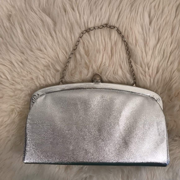 Vintage Silver Handbag Purse Clutch, Chain Handle - Picture 3 of 8